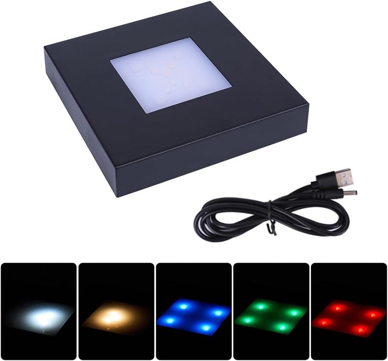 PHOSOK 4.33 inch LED Multimodal Multicolor Light Stand Base - Black Square Display Base for 3D Crystal Glass Art - USB/Battery Powered Crystal Stand - Image 5